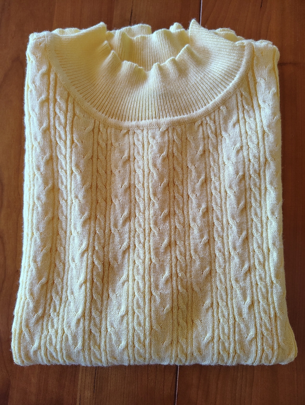 kathy ireland Yellow Cable-Knit Ruffle Mock Neck Sweater Large